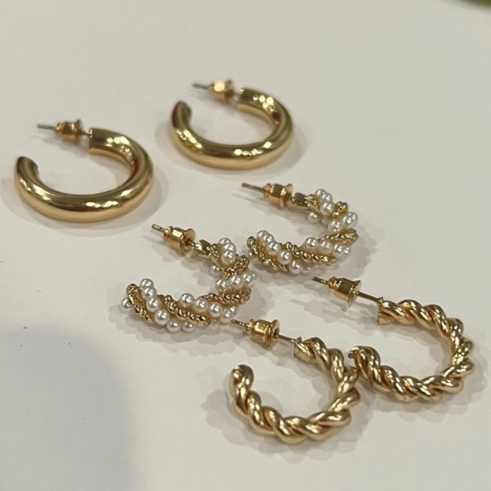 NEW‎ 3 pcs earring set gold hoop earrings